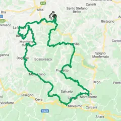 Percorso di un giro in moto in Lombardia per mezza giornata, con tappe tra Monforte d'Alba, Bossolasco e Millesimo.