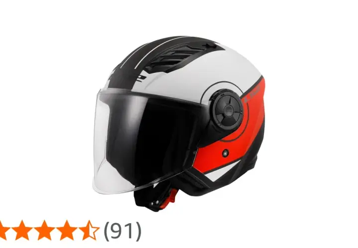 Casco jet LS2 bianco, nero e rosso con visiera trasparente. Ottime misure casco LS2, valutato 4,6 stelle.