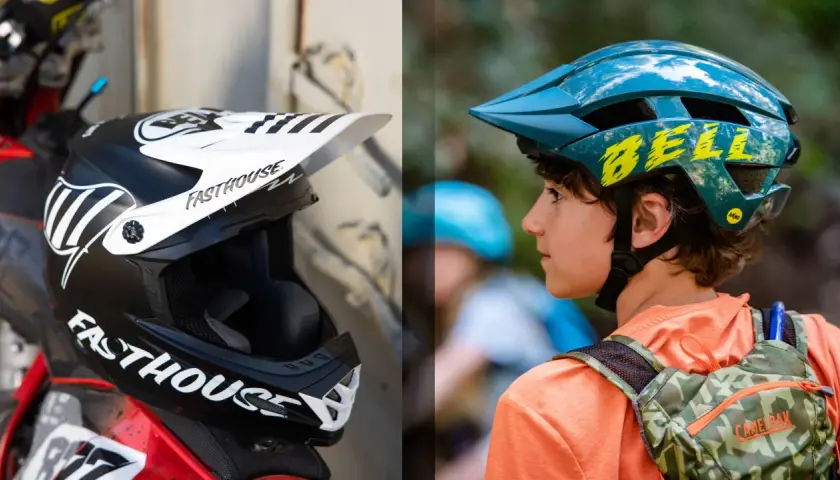 Casco da moto nero e bianco e casco da bici blu per un bambino. Misura casco bambino 7 anni.