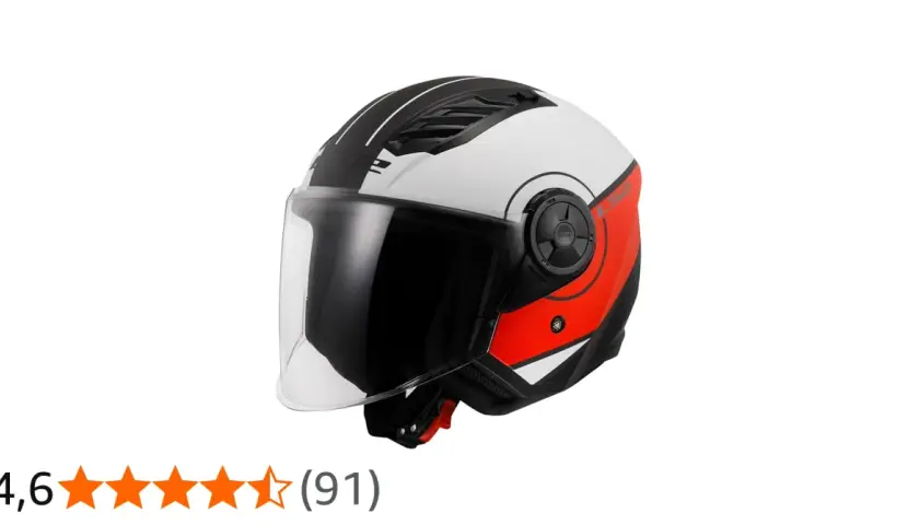 Casco jet LS2 bianco, nero e rosso con visiera trasparente. Ottime misure casco LS2, valutato 4,6 stelle.