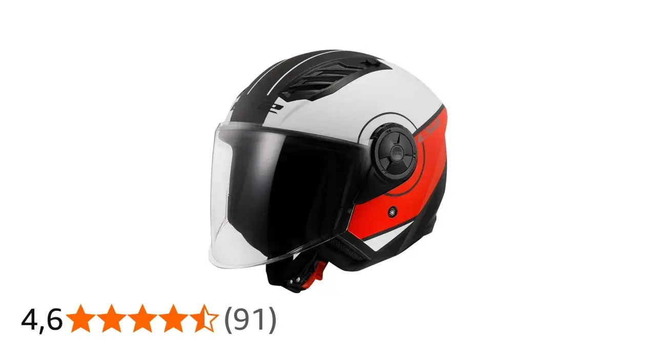 Casco jet LS2 bianco, nero e rosso con visiera trasparente. Ottime misure casco LS2, valutato 4,6 stelle.