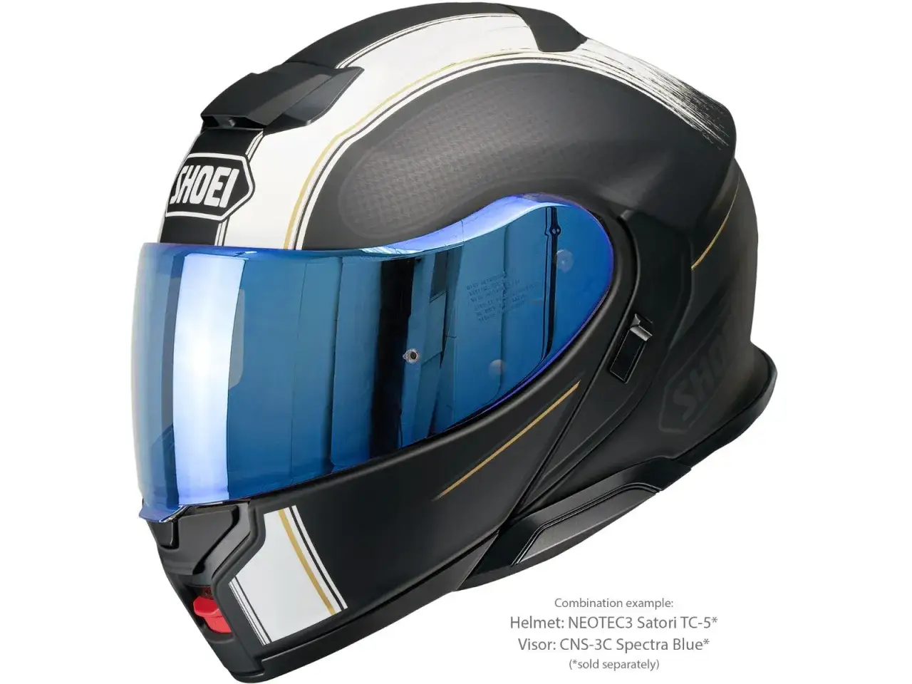 Casco Shoei nero con visiera blu specchiata. Ideale per chi cerca un modo per allargare casco stretto e viaggiare comodi.